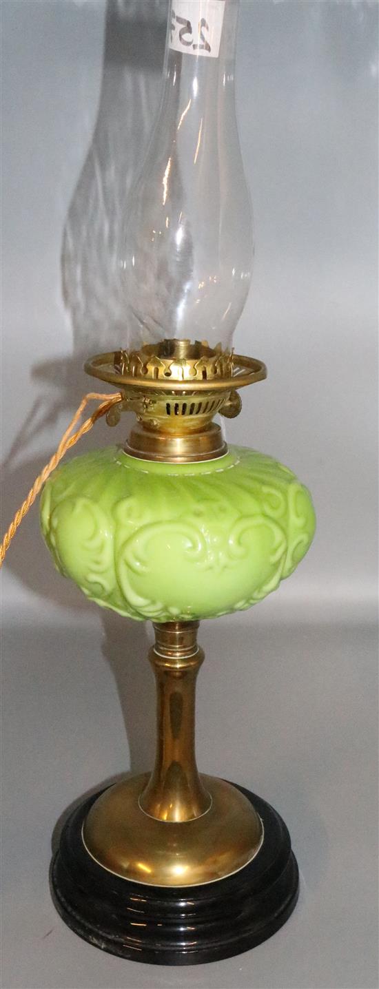 Victorian green glass oil lamp